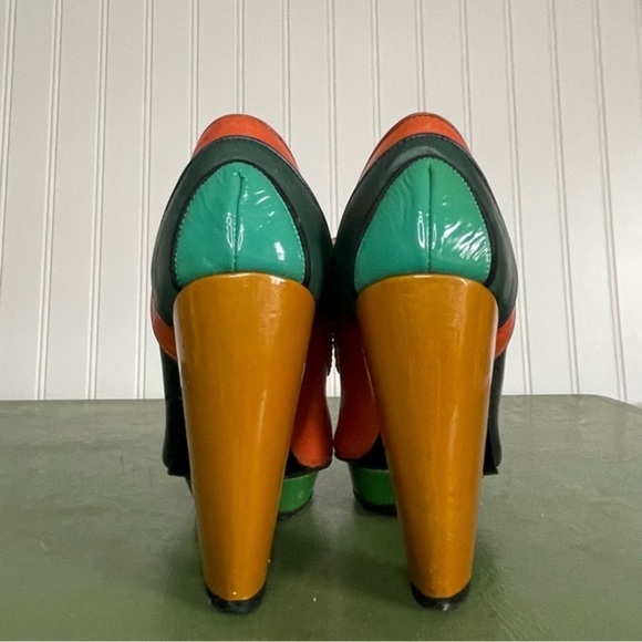 Kron by Kronkron Platform Multi Color Patchwork Peep Toe Mary Jane Heels *Spain* - Picture 9 of 14